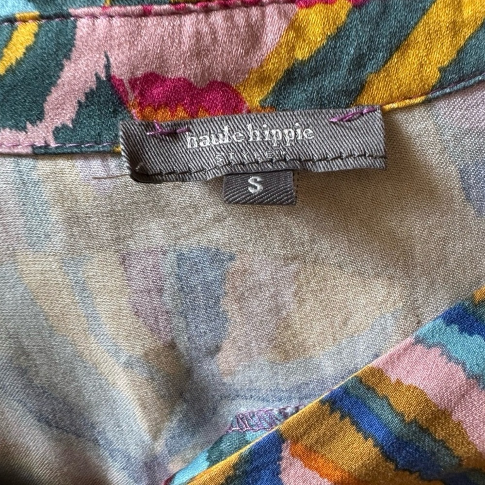 Haute Hippie Multicolor Abstract Print Blouse Small Designer Boho Top - Picture 9 of 10